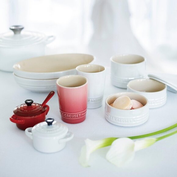 Le Creuset Tumbler Set of 2 Short 240ml Cherry Red White Gift Brand New Ceramic - Picture 5 of 8